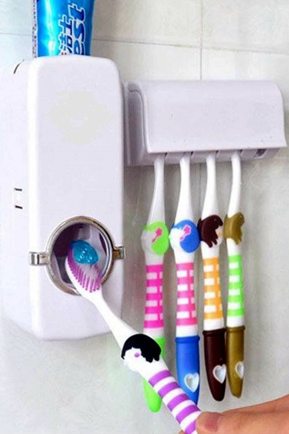 Diş Macunu Sıkma Makinesi Fırça Tutucu Macun Sıkacağı Banyo 5 li Diş Fırçalığı Fırça