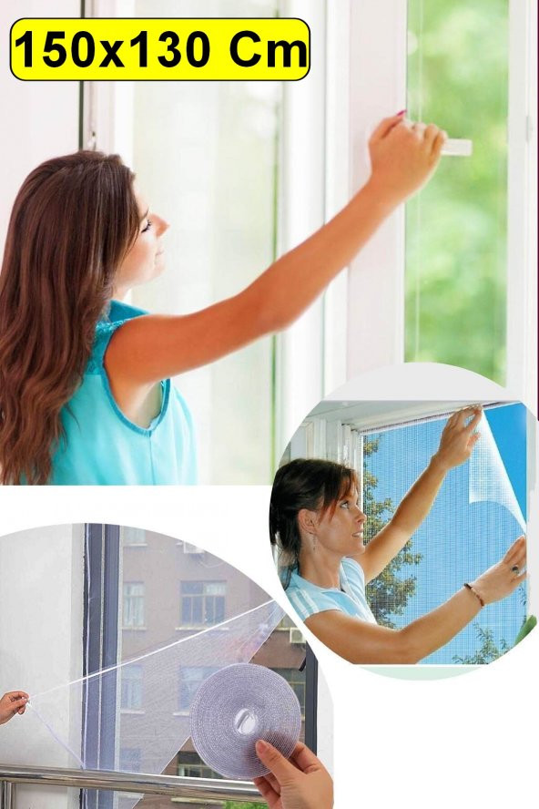Kesilebilir Pencere Sinekliği Cırt Bantlı Yapışkanlı 150cm X 130cm Çıkarılabilir Tül Sineklik - 5