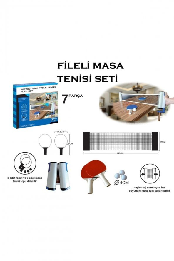 Açılır Kapanır Ayarlı Masa Tenisi File 2 Raket 3 Top Set Masa Tenis File Seti - 4