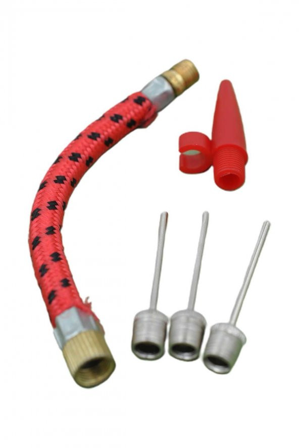 Metal Gövdeli Bisiklet Lastik Teker Şişirme Hava Pompası + 5 Li İğne Dönüştürücü Set - 4