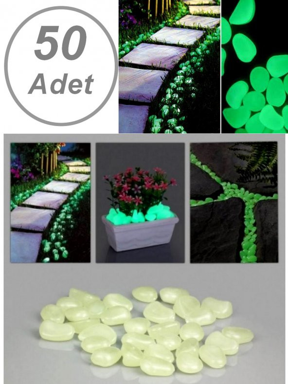 50 Adet Bahçe İçin Fosforlu Çakıl Taşı Gece Parlayan Fosforlu Çakıl Taşları Akvaryum Dekoratif