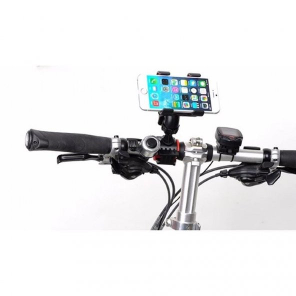 360 Derece Dönebilen Mandallı Bisiklet Telefon Kıskaç Tutacağı Telefon Tutucu - 5