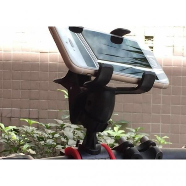 360 Derece Dönebilen Mandallı Bisiklet Telefon Kıskaç Tutacağı Telefon Tutucu - 6