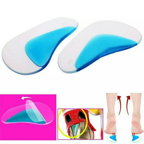 Ark Desteği Jel Düz Tabanlık Silikon Ayak Tabanı Boşluk Doldurucu Ayak Boşluğunu Dolduran Tabanlık  - 4