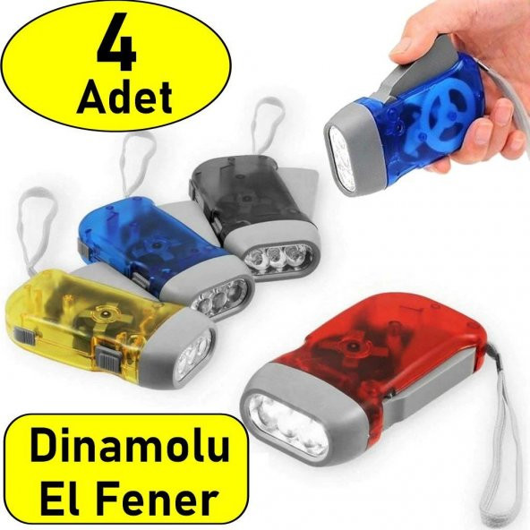 4 Adet Tüm Aileye Deprem İçin Pilsiz Şajlı Dinamolu 3 Ledli El Feneri Deprem Feneri Pilsiz Fener