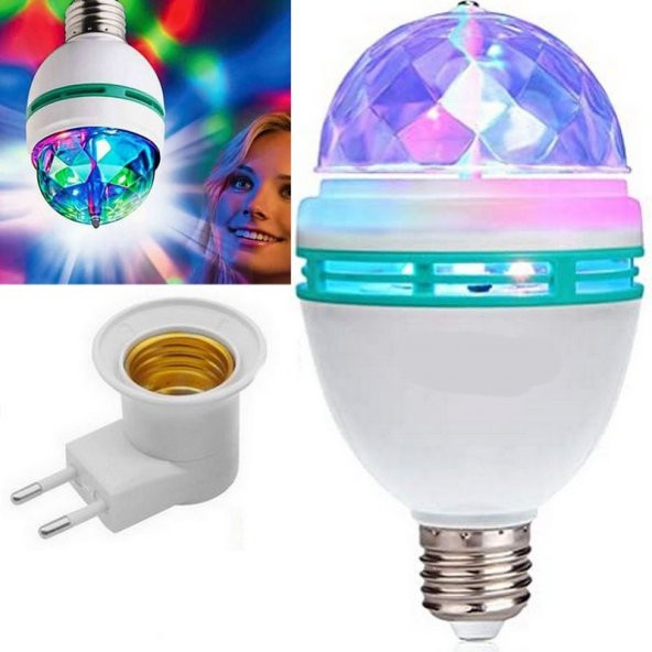 Renkli Disko Ampulü Lambası E27 Duy Led Ampul Dönen Disco Topu Lamba Işık Ampül Hareketli