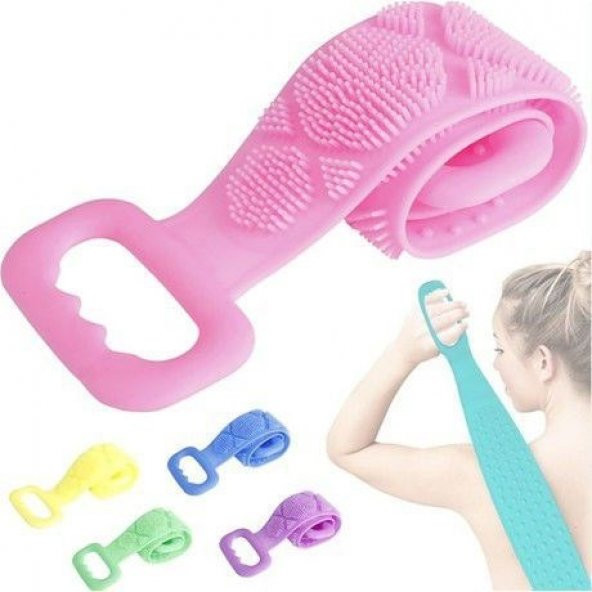 Büyük Boy Banyo Duş Sırt Kesesi Çift Taraflı Silikon Duş Lifi Fırçası 60 Cm - 3