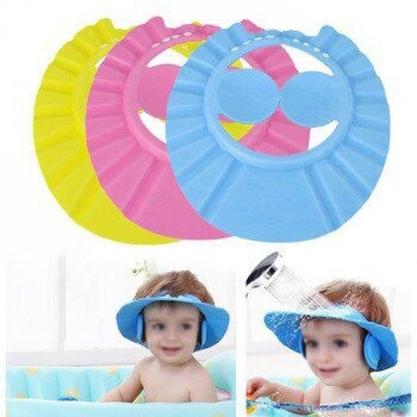 Bebek Banyo Şapkası Duş Başlığı Ayarlanabilir Çocuk Küvet Göze Su Kaçırmayan Şapka Düğmeli