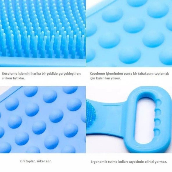 60 Cm Silikon Sırt Kesesi, Banyo Duş Lifi, Sırt Keseleme Fırçası, Lif, Silikon Lif, Banyo Kesesi - 7