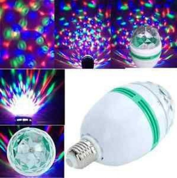 Renkli Disko Ampulü Lambası E27 Duy Led Ampul Dönen Disco Topu Lamba Işık Ampül Hareketli - 7