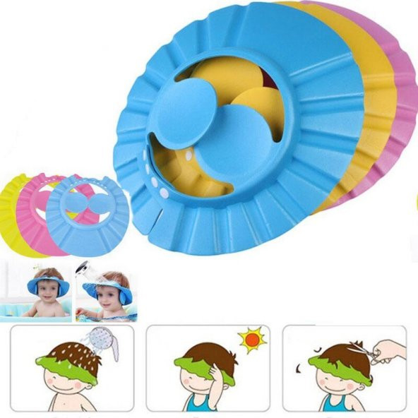 Bebek Banyo Şapkası Duş Başlığı Ayarlanabilir Çocuk Küvet Göze Su Kaçırmayan Şapka Düğmeli - 7