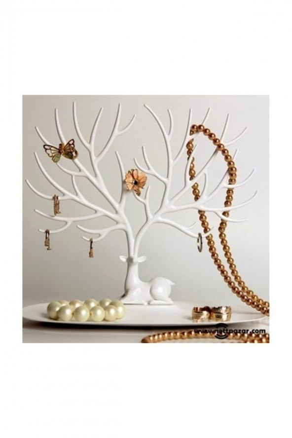 Geyik Tasarımlı Beyaz Aksesuar Takı Standı Yüzük Küpe Kolye Askılığı Mücevher Organizer Askı - 2