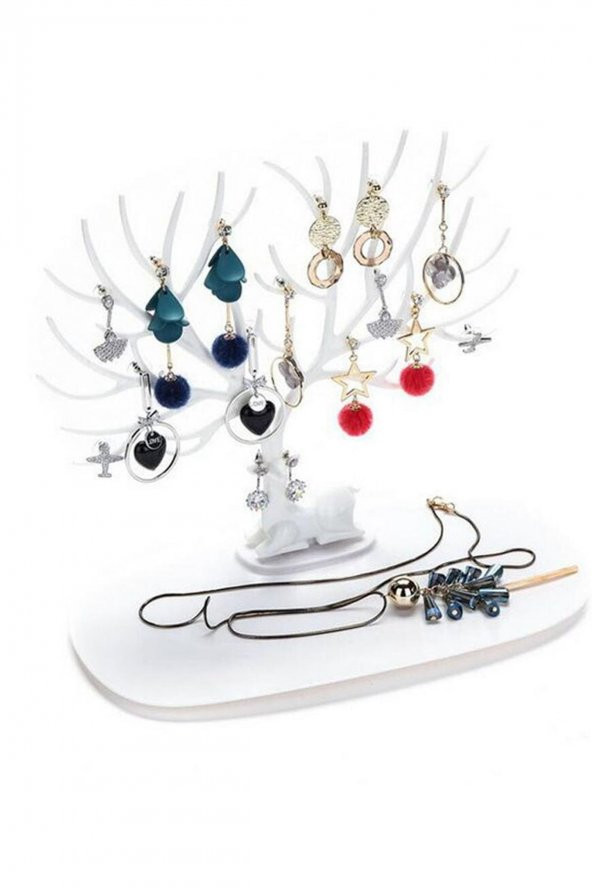 Geyik Tasarımlı Beyaz Aksesuar Takı Standı Yüzük Küpe Kolye Askılığı Mücevher Organizer Askı - 3