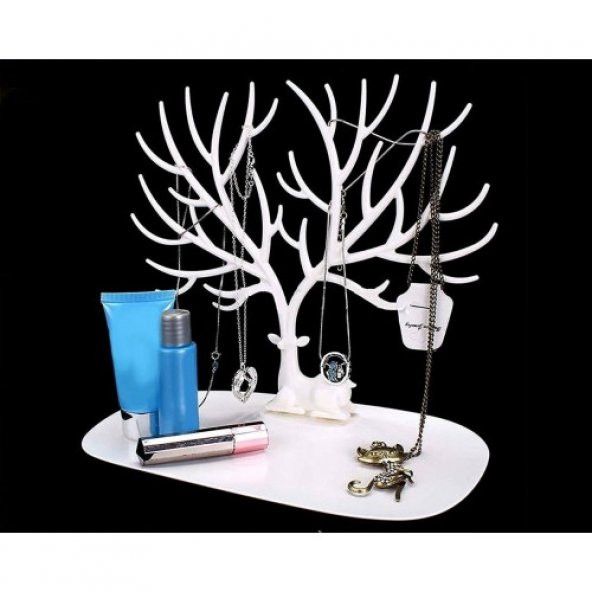 Geyik Tasarımlı Beyaz Aksesuar Takı Standı Yüzük Küpe Kolye Askılığı Mücevher Organizer Askı - 4