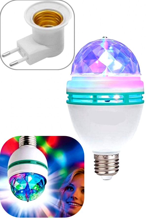 Renkli Disko Ampulü Lambası E27 Duy Dahil Led Ampul Dönen Disco Topu Lamba Işık Ampül Hareketli