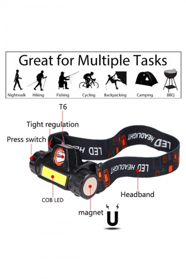 1200 Cob Led Şarjlı Çalışma Lambası Kafa Feneri Kafa Lambası - 6