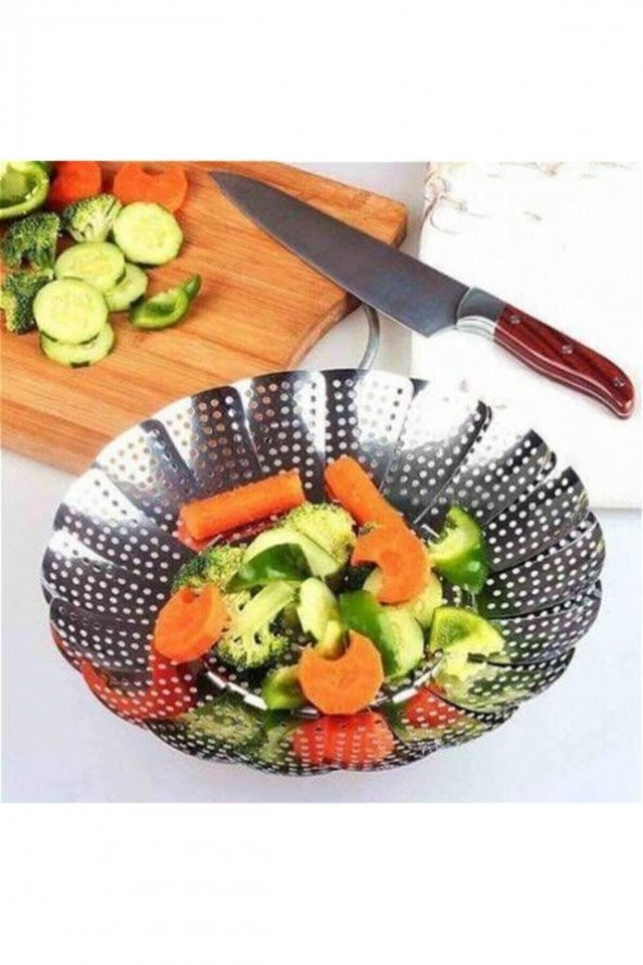 Buharda Sebze Pişirme Haşlama Aparatı Katlanabilir Buharlı Pişirici 28 Cm Paslanmaz Çelik - 7