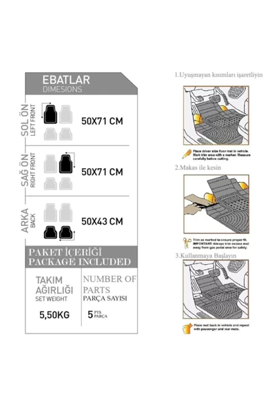 RENAULT CLIO 2 1998-2005 Plus Siyah Oto Paspas Seti - 3