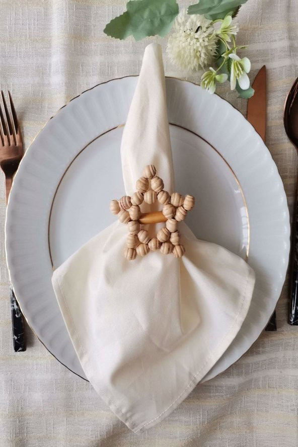 6 Adet Arı Kovanı Ahşap Halkalı Yıldız Peçete Yüzüğü - Resim 2