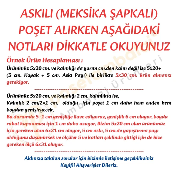 5x25 cm (Kapalı Hali 5x15 cm) 100 Adet Askılı Poşet - Meksika Şapkalı - 2