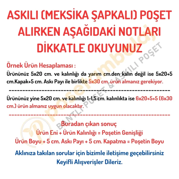 6x20 cm (Kapalı Hali 6x10 cm) 100 Adet Askılı Poşet - Meksika Şapkalı - 2