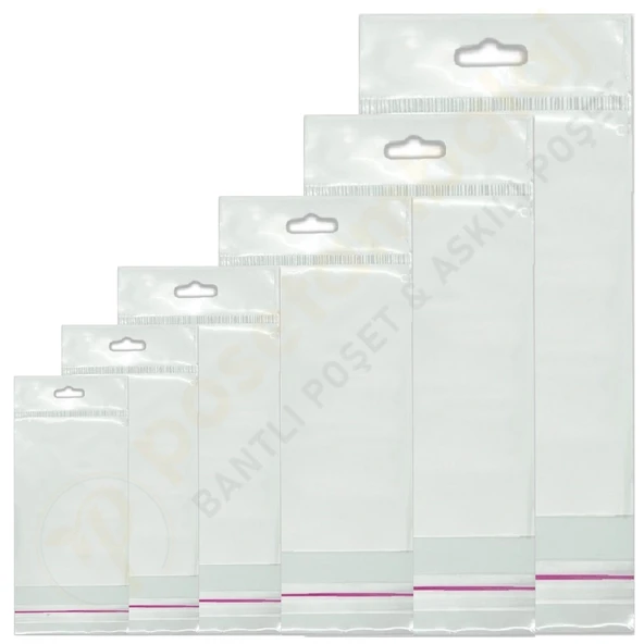 6x20 cm (Kapalı Hali 6x10 cm) 100 Adet Askılı Poşet - Meksika Şapkalı - 4