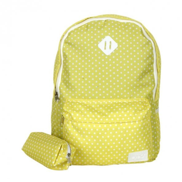 Sarı Beyaz Puantiyeli Sırt Çantası Kalemlik Hediyeli - 3