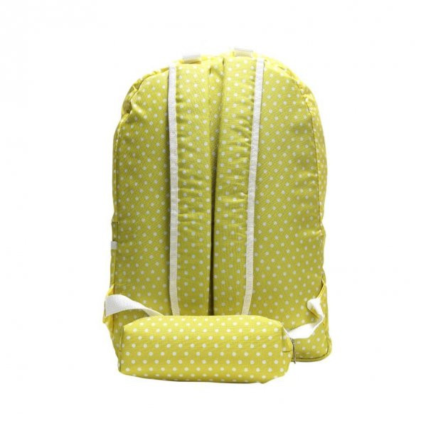 Sarı Beyaz Puantiyeli Sırt Çantası Kalemlik Hediyeli - 4