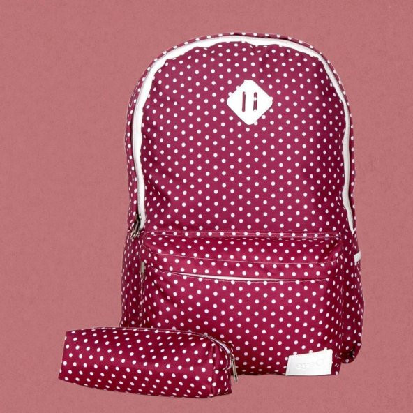 Pembe Beyaz Puantiyeli Sırt Çantası Kalemlik Hediyeli - 2