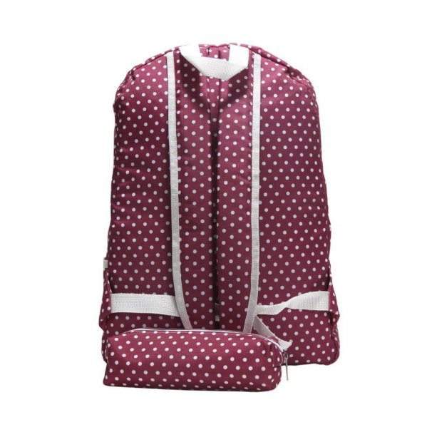 Pembe Beyaz Puantiyeli Sırt Çantası Kalemlik Hediyeli - 4