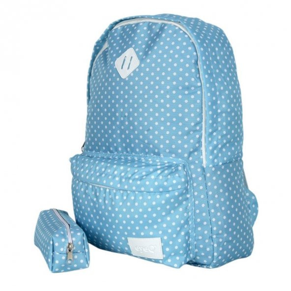 Mavi Beyaz Puantiyeli Sırt Çantası Kalemlik Hediyeli - 3