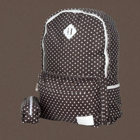 Kahverengi Beyaz Puantiyeli Sırt Çantası Kalemlik Hediyeli - 2