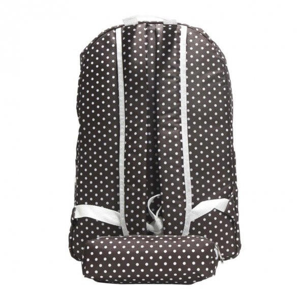 Kahverengi Beyaz Puantiyeli Sırt Çantası Kalemlik Hediyeli - 4