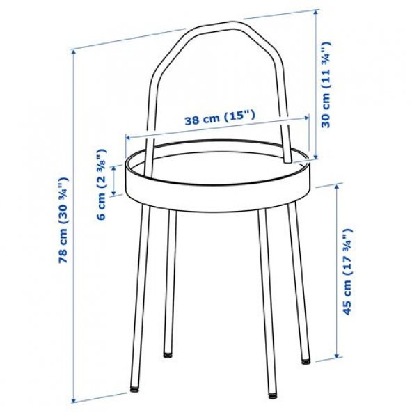 Kulplu Sehpa Beyaz Renk IKEA 38 cm Metal-Taşınabilir Sehpa - 5