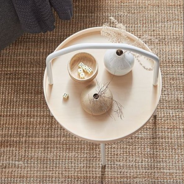 Kulplu Sehpa Beyaz Renk IKEA 38 cm Metal-Taşınabilir Sehpa - 6