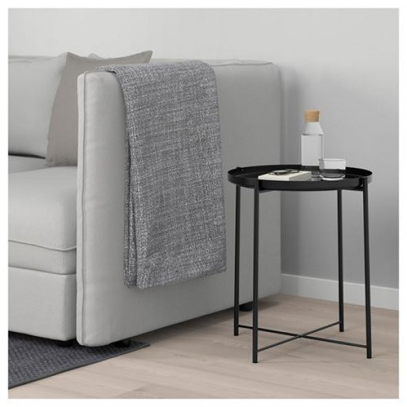 Tepsili Sehpa, Yuvarlak Siyah Renk IKEA Çıkarılabilir Tepsi - Modern Sehpa 45x53 Cm - 4