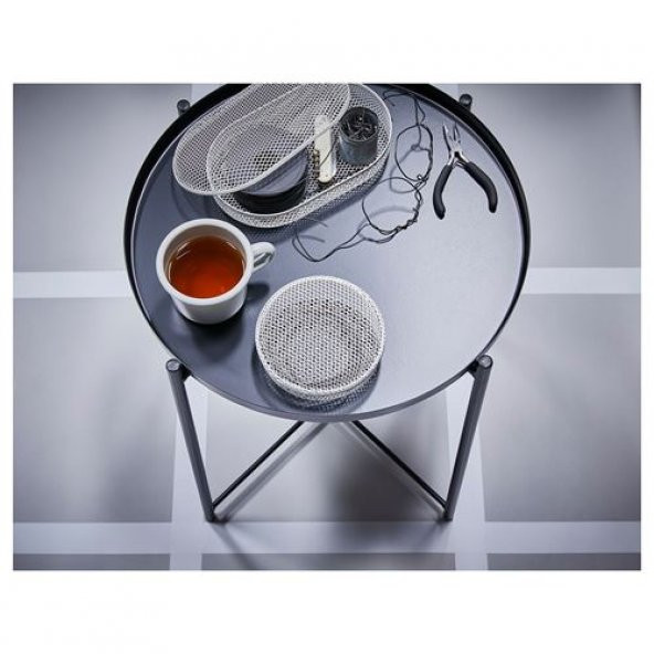 Tepsili Sehpa, Yuvarlak Siyah Renk IKEA Çıkarılabilir Tepsi - Modern Sehpa 45x53 Cm - 6
