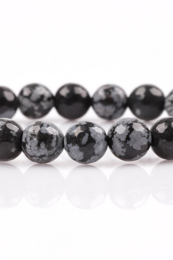 Karlı Obsidyen Doğal Taş Bileklik 8 mm Fasetli Küre Kesim - 2
