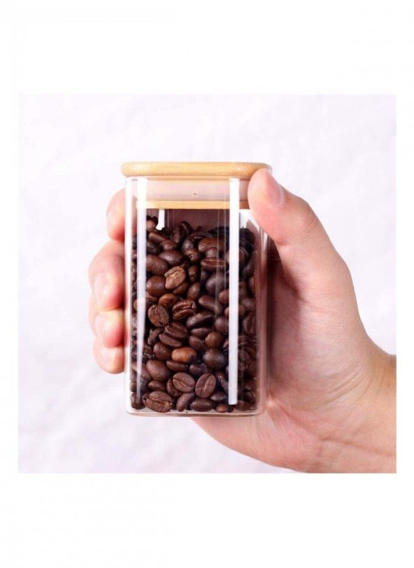 4Lü Bambu Kapaklı Borosilikat Cam Baharatlık 200ML Saklama Kabı SET kvn31x4
