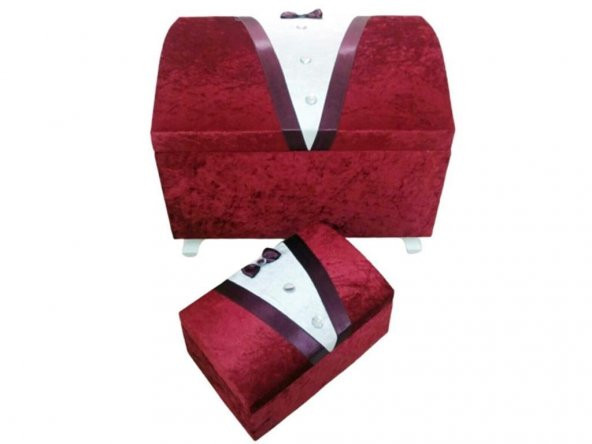 Damat Figürlü Papyon 2 Li Çeyiz Sandığı Bordo - 1