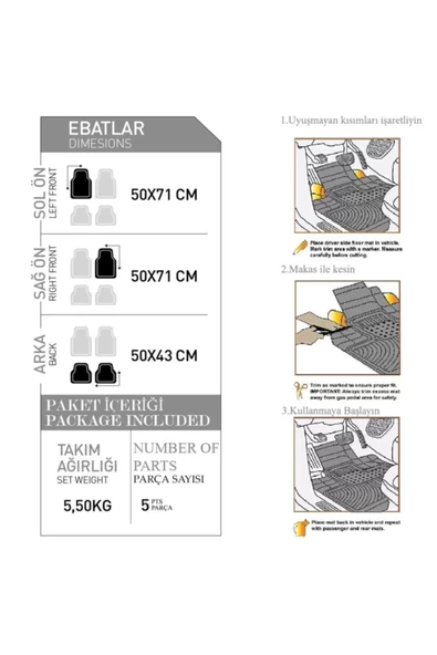 FIAT IDEA Kauçuk Gri Oto Paspas Seti - 3