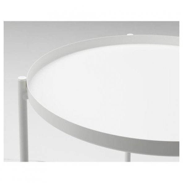 Tepsili Sehpa, Yuvarlak Beyaz Renk IKEA Çıkarılabilir Tepsi - Modern Sehpa 45x53 Cm - 4