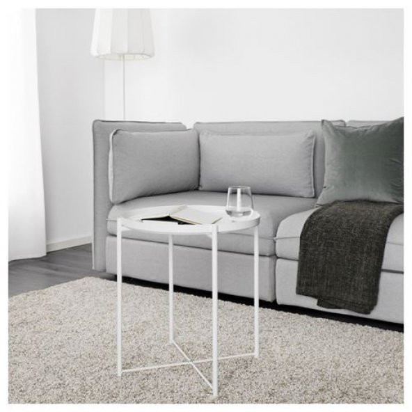 Tepsili Sehpa, Yuvarlak Beyaz Renk IKEA Çıkarılabilir Tepsi - Modern Sehpa 45x53 Cm - 5