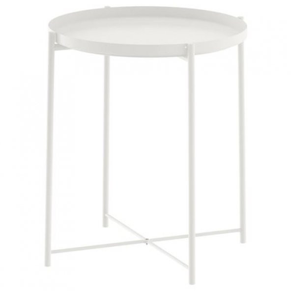 Tepsili Sehpa, Yuvarlak Beyaz Renk IKEA Çıkarılabilir Tepsi - Modern Sehpa 45x53 Cm - 6