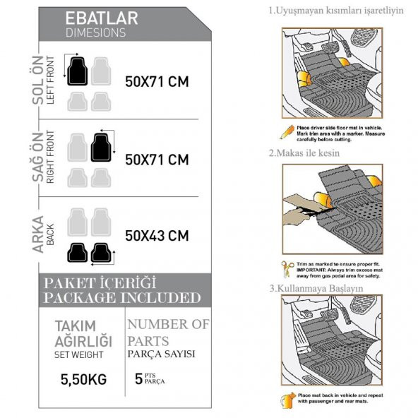 OPEL CORSA D 2006-2014 Kauçuk Gri Oto Paspas Seti - 8