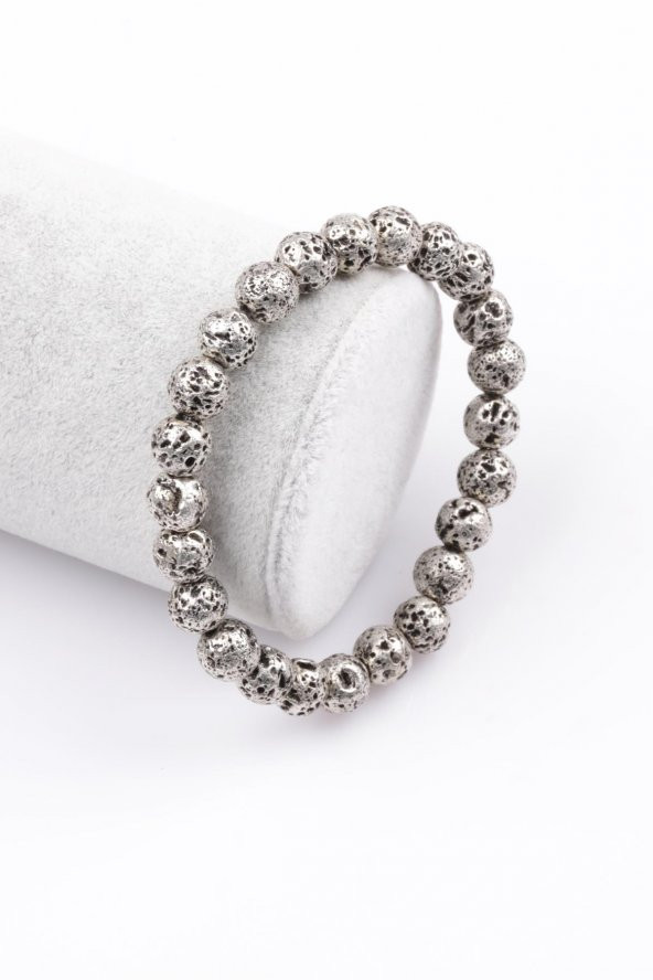 Lav Doğal Taş Gümüş Renkli Bileklik 8 mm Küre Kesim ürün görseli