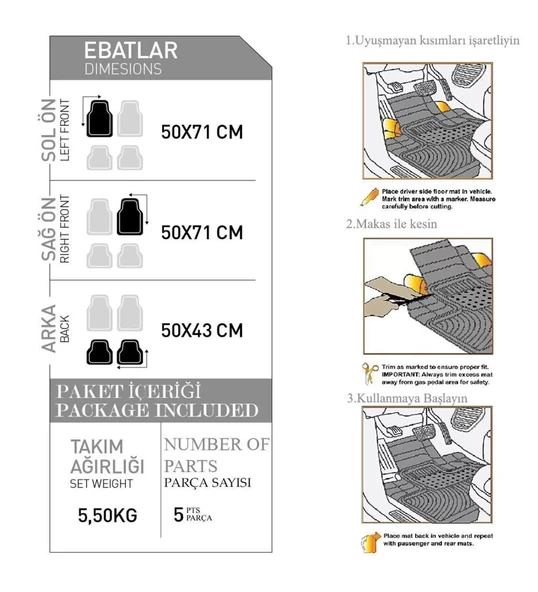 OPEL COMBO C 2001-2011 Kauçuk Bej Oto Paspas Seti - Resim 3