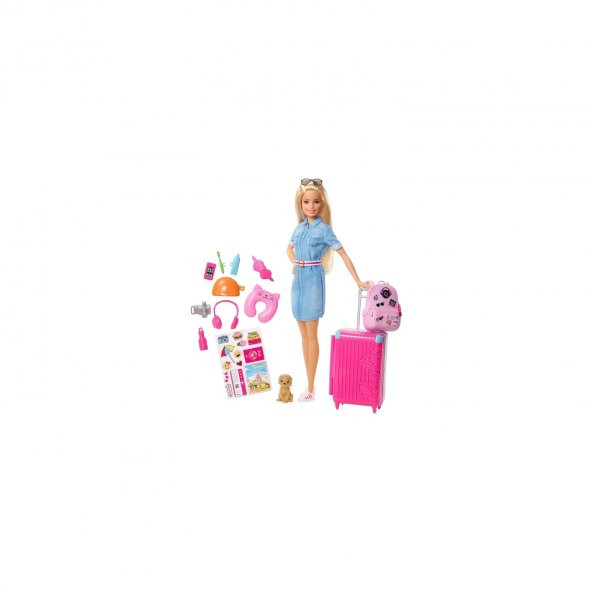 Orjinal Barbie Seyahatte Bebeği ve Aksesuarları FWV25