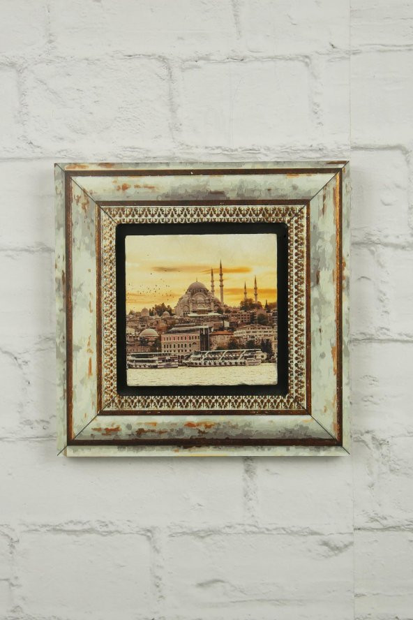 İstanbul Camii Temalı Ahşap Çerçeveli Doğal Taş Baskılı Tablo