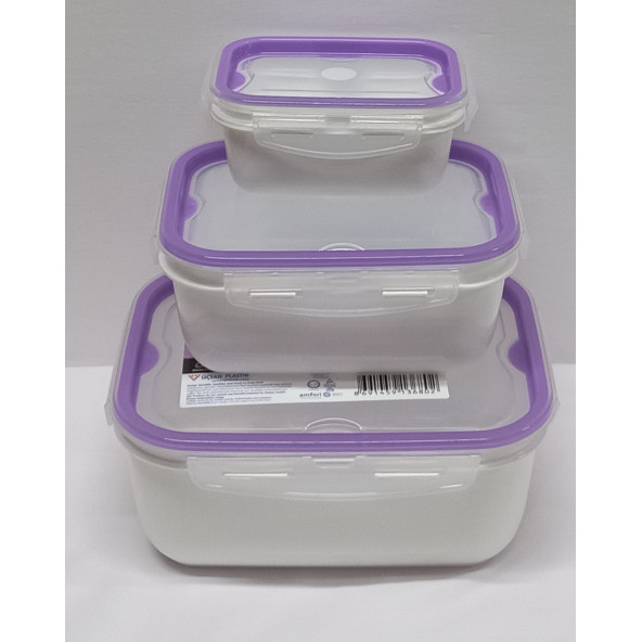 ÜÇSAN PLASTİK / 3 LÜ LÜX YAN KİLİTLİ DİKDÖRGEN SAKLAMA KABI / UZUNLUK 21 _ 28 _ 12 CM GENİŞLİK 15 _ 12 _ 9 CM DERİNLİK 9 _ 7 _ 6 / 2 LT_ 1 _ LT _ 0 45 LT - 1